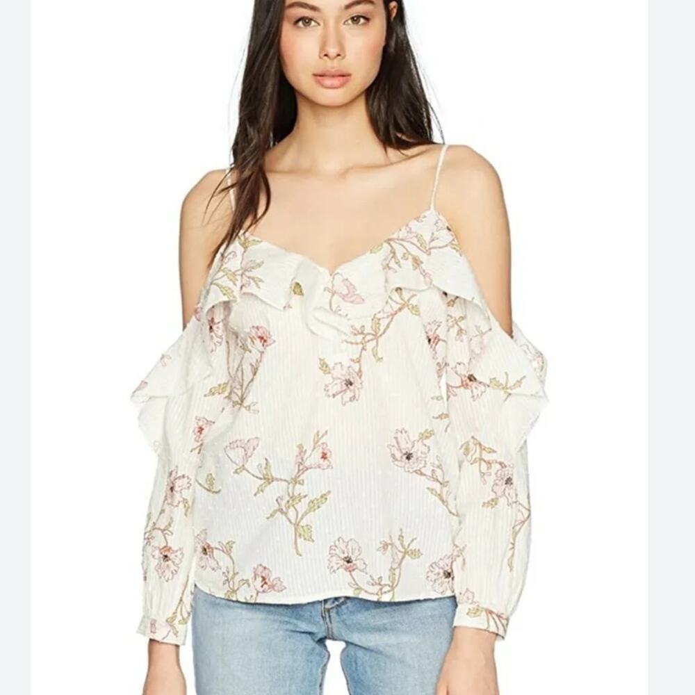 NWT Paige Arabeth Blouse Ivory Floral Long Sleeve Cold Shoulder Ruffle Poppy‎